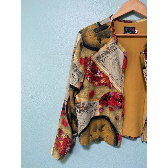 Vintage James World Women's Mustard Yellow Pattern Open Sweater Jacket Medium - Picture 4 of 10